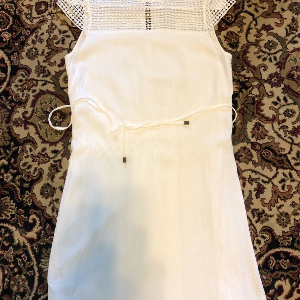 Zara Basic Cream Sheath Dress with crochet Neck and cap Sleeves Small - Picture 2 of 7